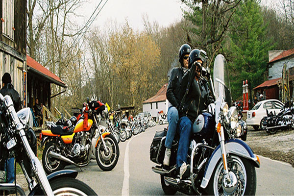 General picture of motorcycles parked