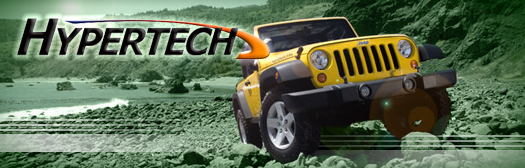 Yellow Jeep with the hypertech logo