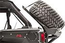 Black powder-coated Slant Back Tire Carrier by Fab Fours