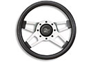 Challenger Series Steering Wheel - Black cushion grip with satin silver spokes