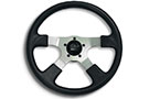 GT Rally Steering Wheel - Black hand grip with silver anodized 4-spoke design