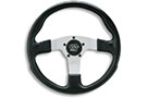 GT Rally Steering Wheel - Black hand grip with silver anodized 3-spoke design
