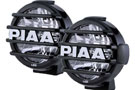 Pair of PIAA LP 570 LED Driving Lamps in a black protective grill