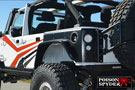 Jeep mounted with Standard-Width Rear Crusher Flares in black powder coated finish