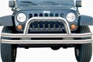 Polished Rampage Front Double Tube Bumper w/ Hoop on a Jeep