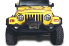 Black Rock Crawler front bumper on a yellow Jeep