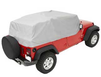 Red jeep using a canopy cover