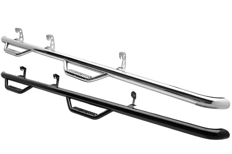 Smittybilt Step Nerf Bars featuring a black and polished finish