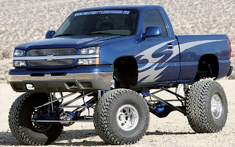 Chevy truck lifted by suspension