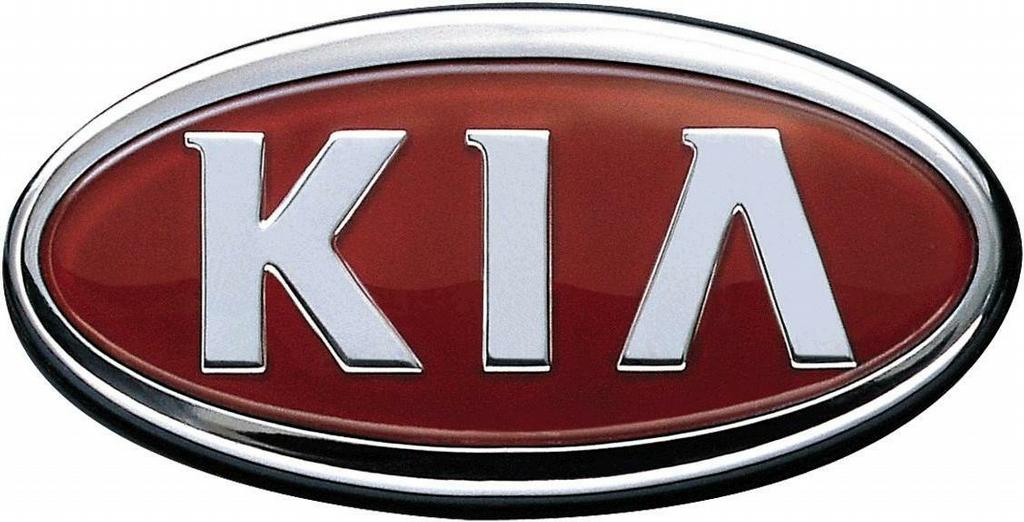 Closeup picture of a Kia logo