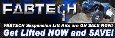 Click Here and SAVE on FABTECH Suspension Lift Kits for Jeep! Get Lifted and SAVE with FABTECH Suspension Lift Kits for Jeep!