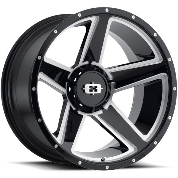 Vision 390 Empire Gloss Black Milled Trailer Wheels | 4WheelOnline.com