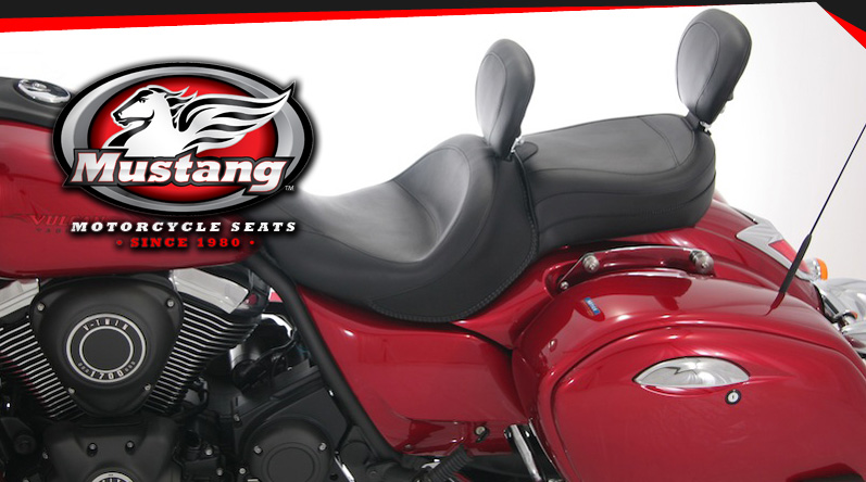 Mustang logo with red cruiser style bike