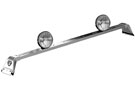 Polished stainless CARR M-Profile Light Bar with 2 round lights mounted