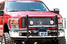 Truck equipped with Go Rhino Black Winch Guard with Brush Guards
