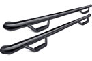 Pair of gloss black 2-step Wheel-to-Wheel Nerf Bars w/ Bed Access
