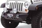 SRC Classic Rock Crawler Front Bumper with Winch Plate and D-Ring Mounts on a Jeep Wrangler 