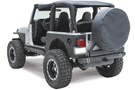 Classic Rear Bumper and Tire Carrier with Receiver Hitch and D-ring Mounts on a Jeep Wrangler