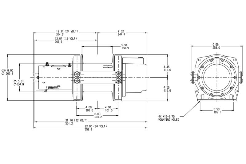 Warn DC3000 Industrial Hoist Dimensions
